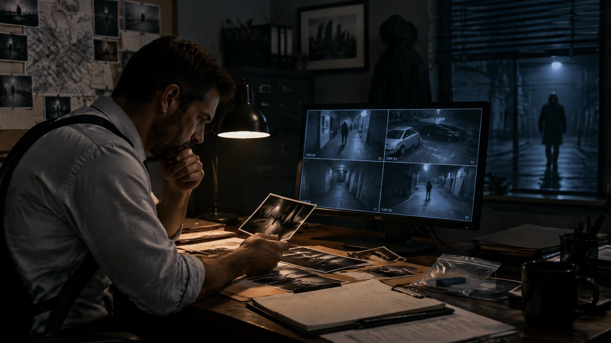 detective examining clues