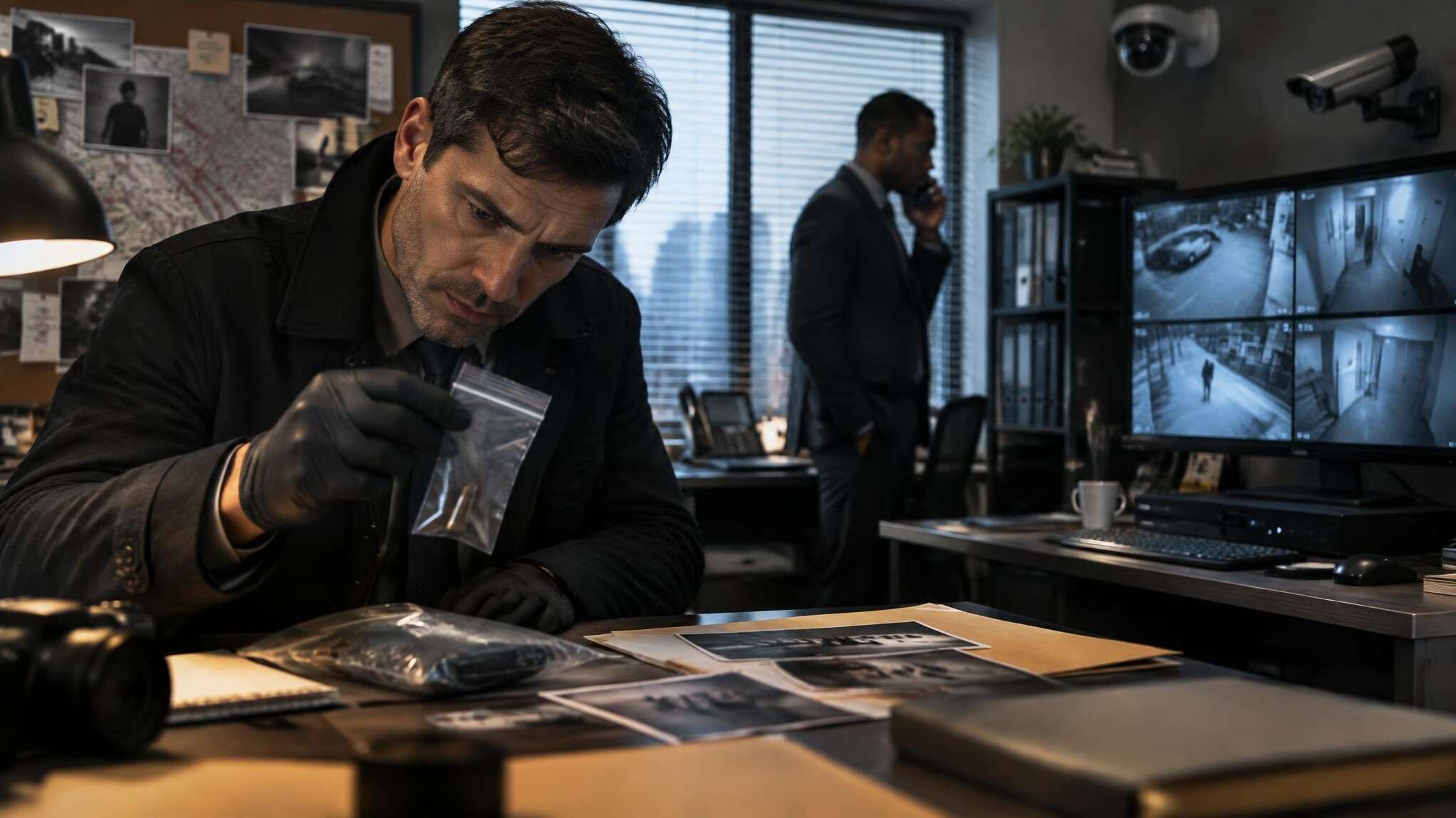detective examining evidence