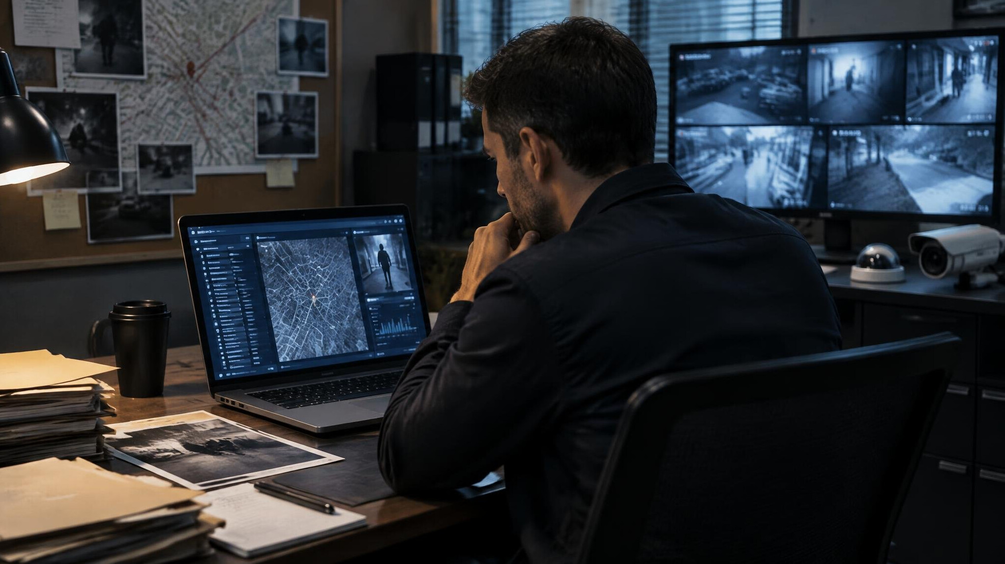 detective analyzing data on computer