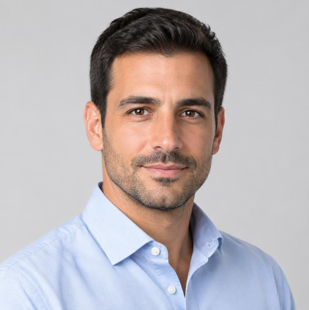 Studio portrait of a Portuguese male journalist in his 30s