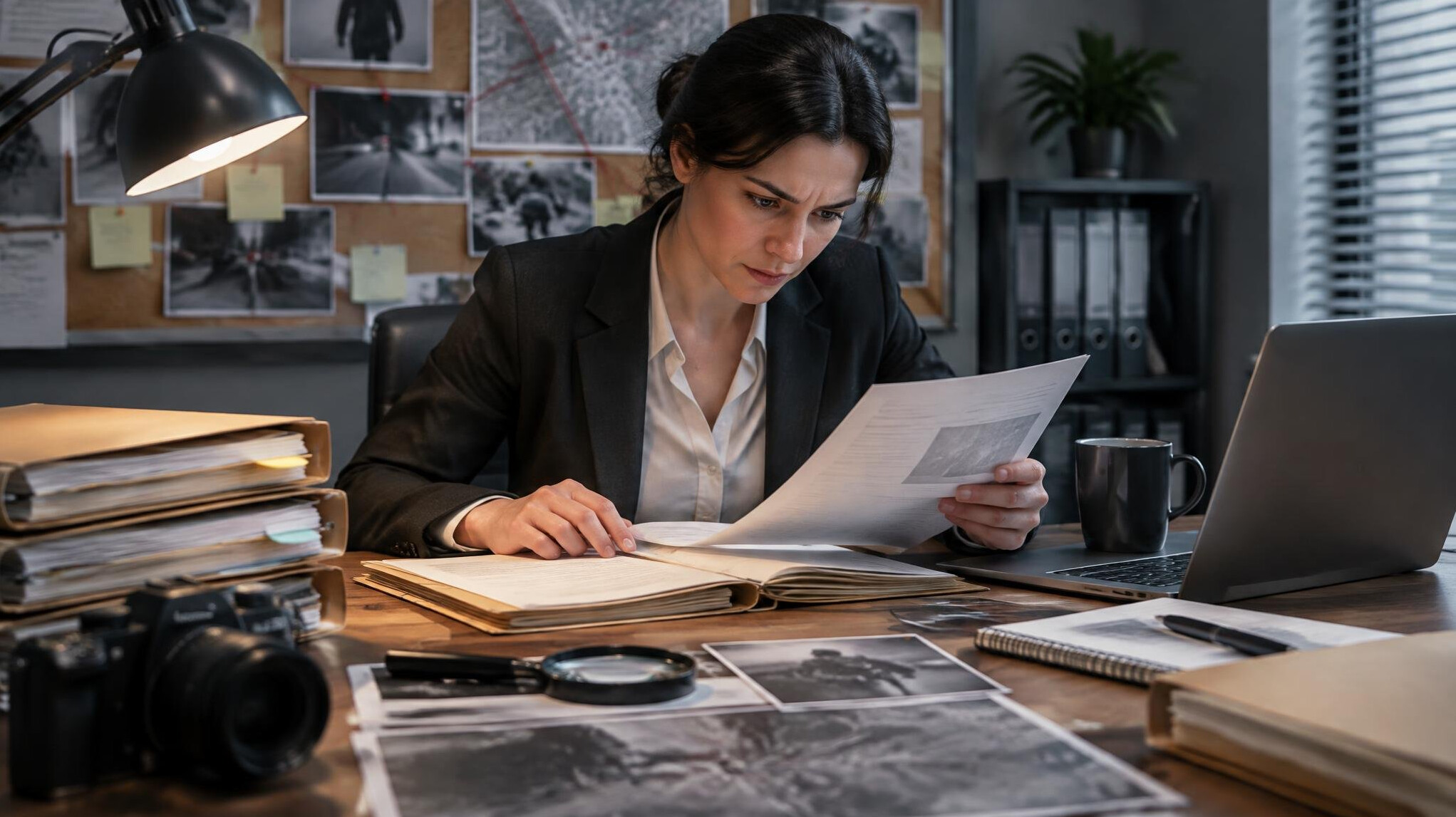 investigator analyzing documents