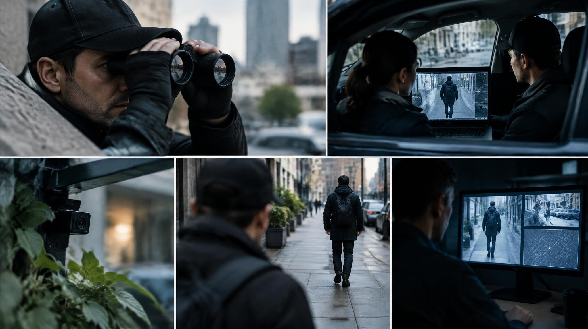 detective using binoculars